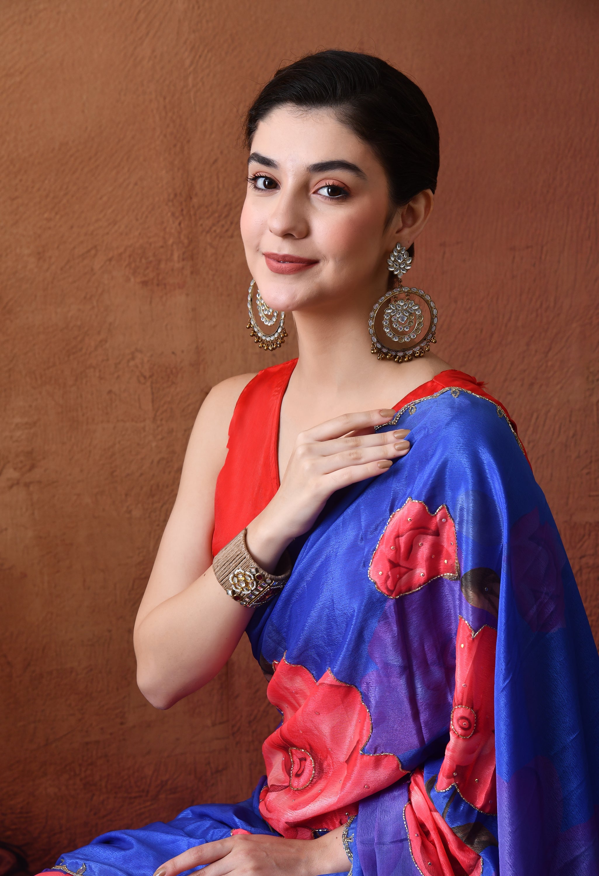 Digital Printed Royal Blue Georgette Saree