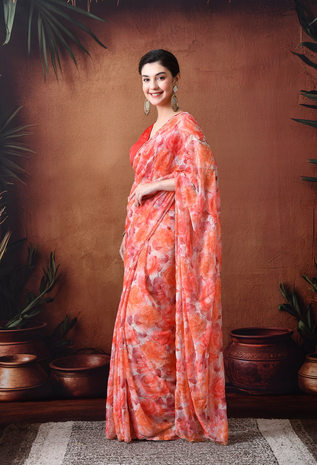 Digital Printed white Chiffon Saree