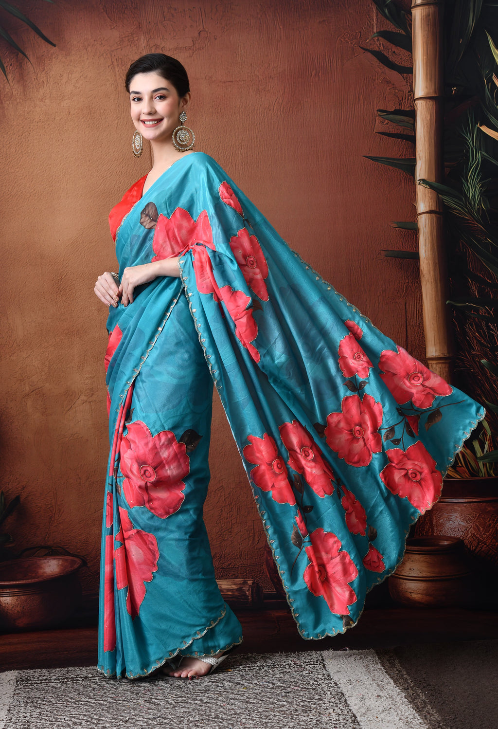 Digital Printed Rama Georgette Saree