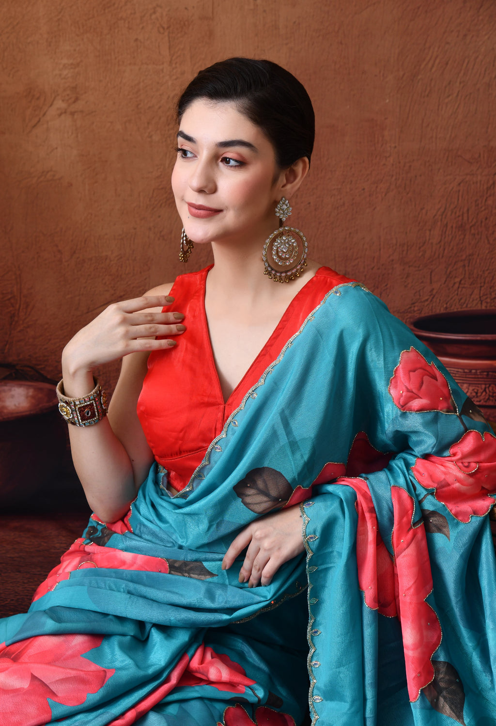 Digital Printed Rama Georgette Saree