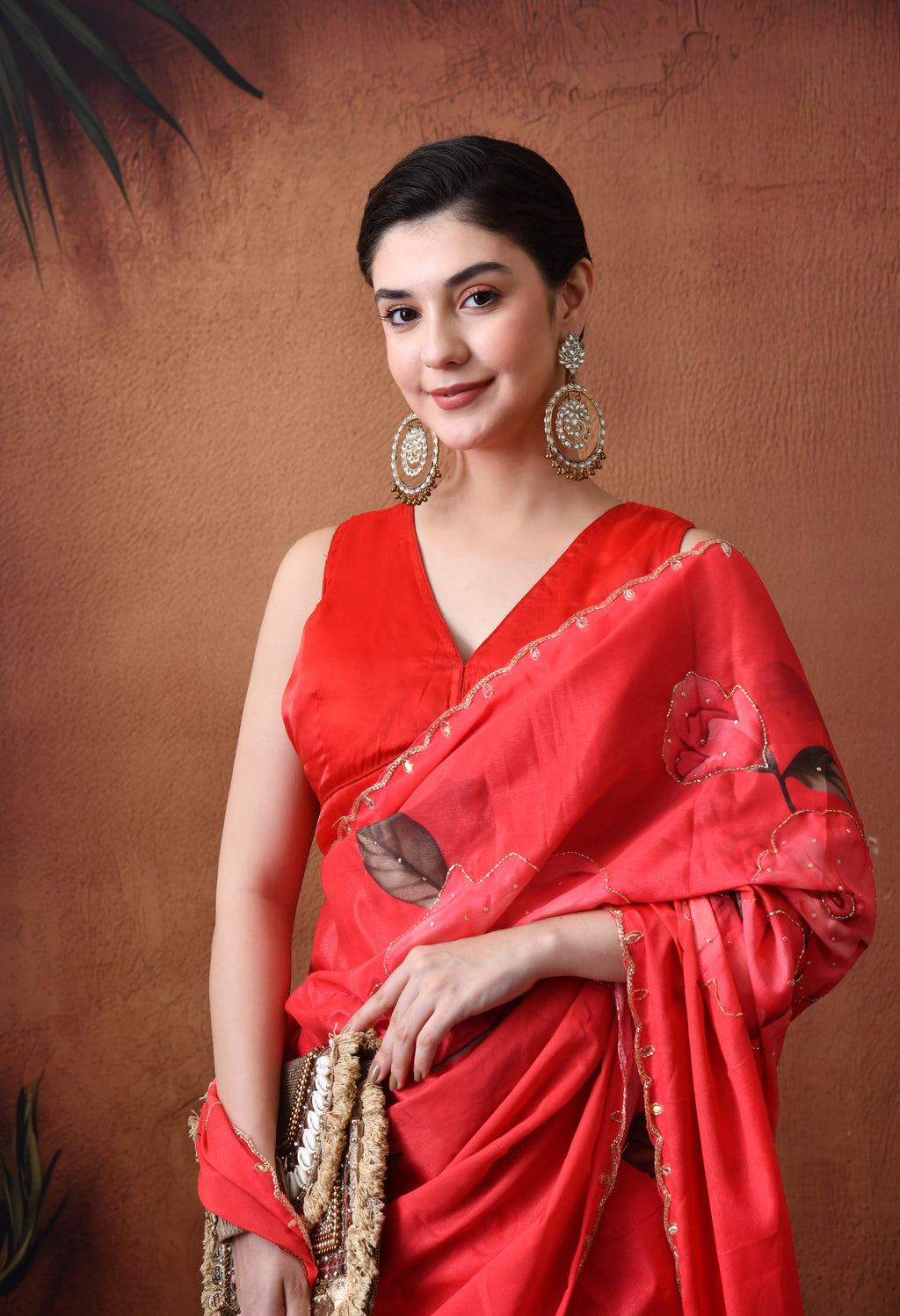 Digital Printed Red Georgette Saree