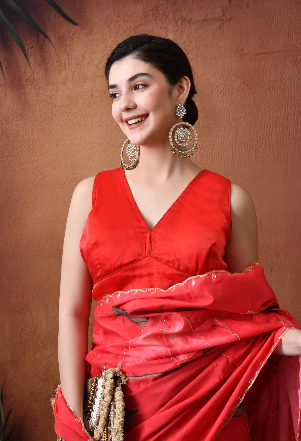 Digital Printed Red Georgette Saree