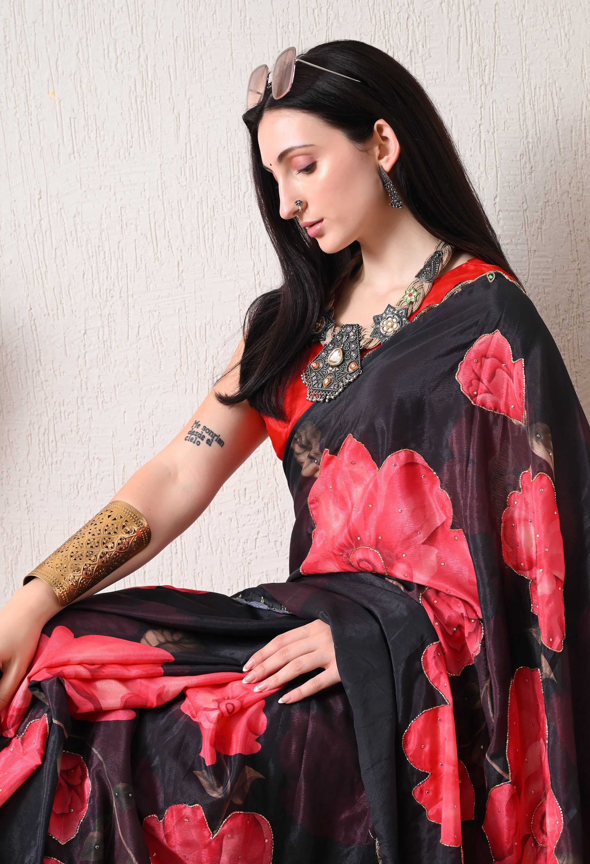 Digital Printed Black Georgette Saree