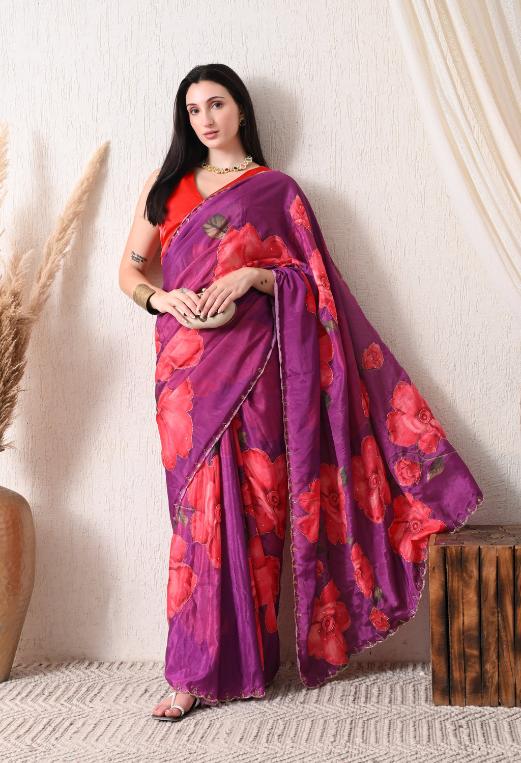 Digital Printed Purple Georgette Saree