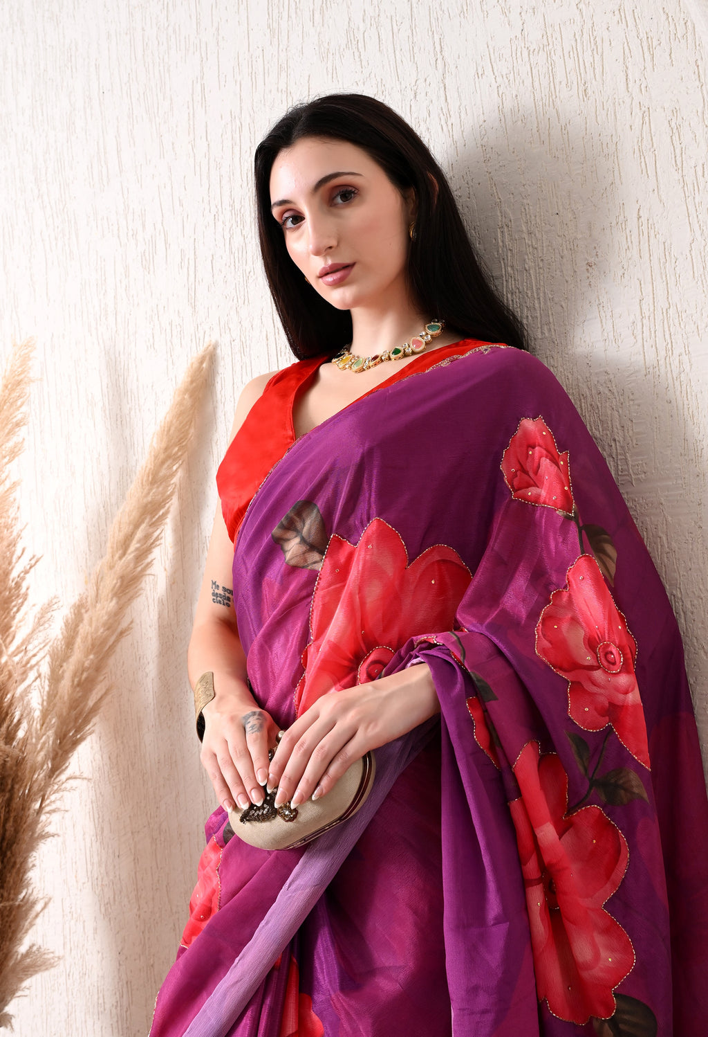 Digital Printed Purple Georgette Saree