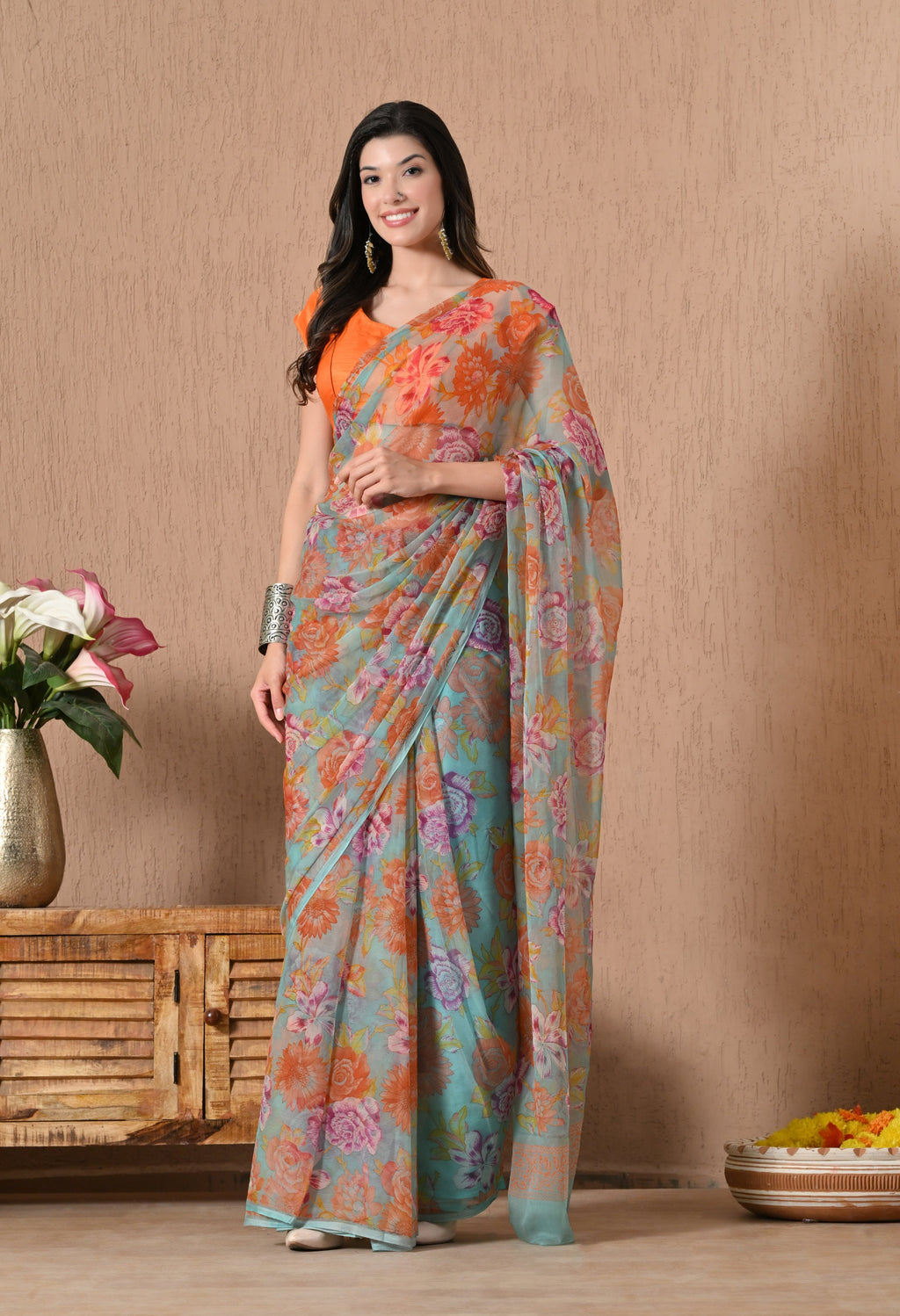 Fresh Air Floral Printed Chiffon Saree