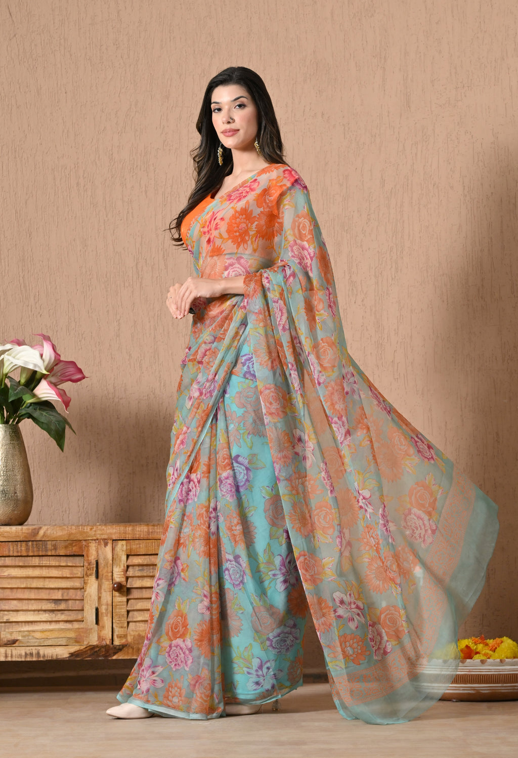 Fresh Air Floral Printed Chiffon Saree