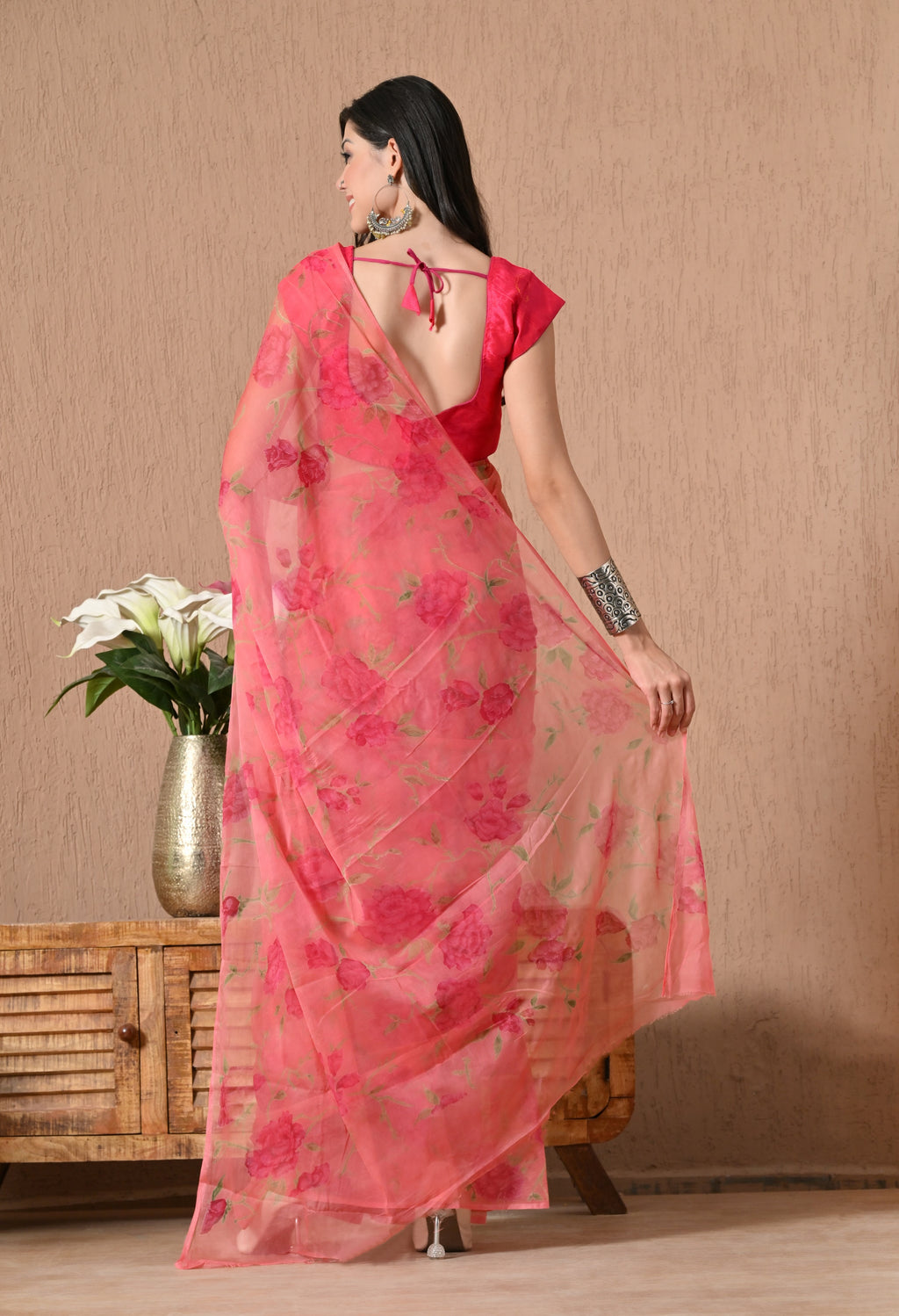 Tulip Pink Printed Chiffon Saree