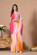 Salmon Pink Tie & Dye Sequin Diamond chiffon saree for festive wear, trousseau saree, suitable for farewell saree, daily wear saree, party wear saree looks.