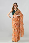 Digital Printed Yellow Chiffon Saree