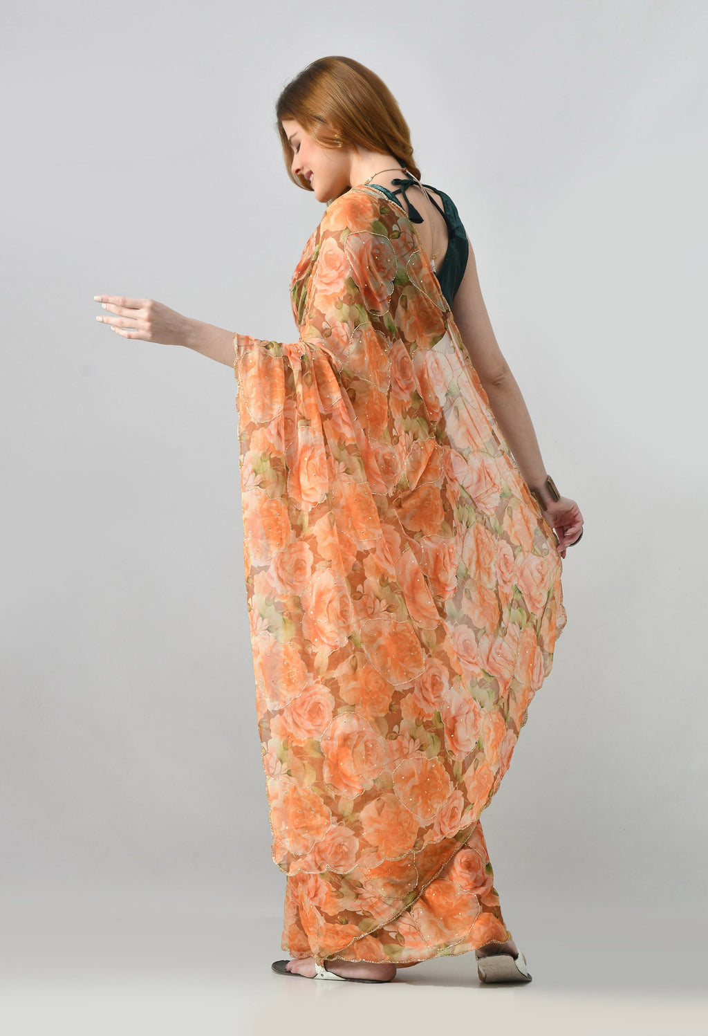 Digital Printed Yellow Chiffon Saree