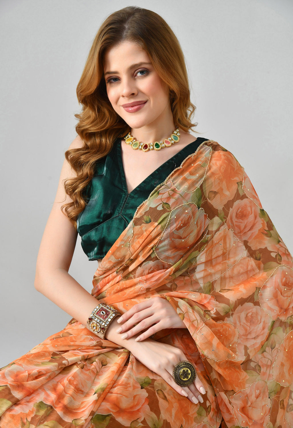 Digital Printed Yellow Chiffon Saree