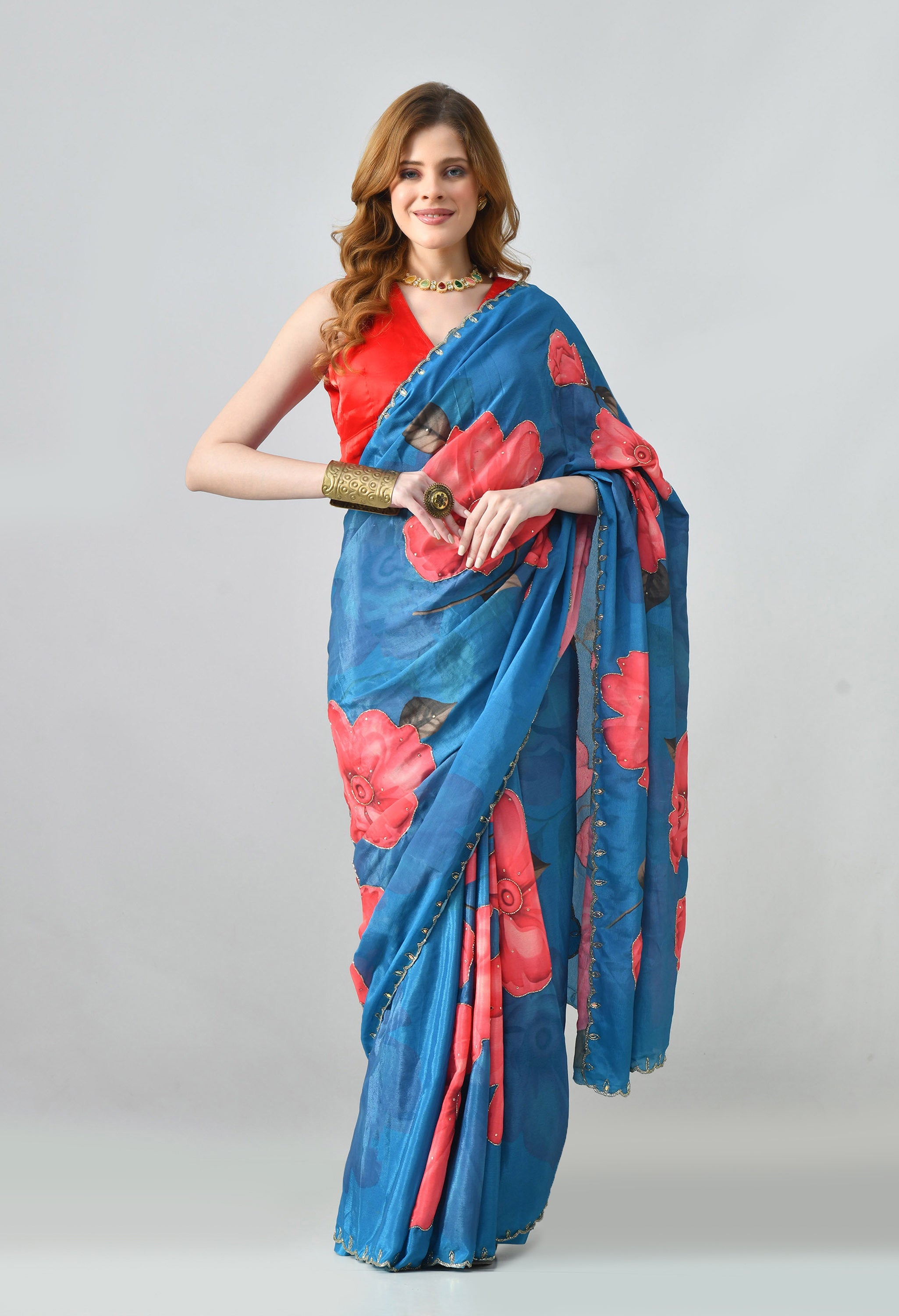 Digital Printed Blue Georgette Saree