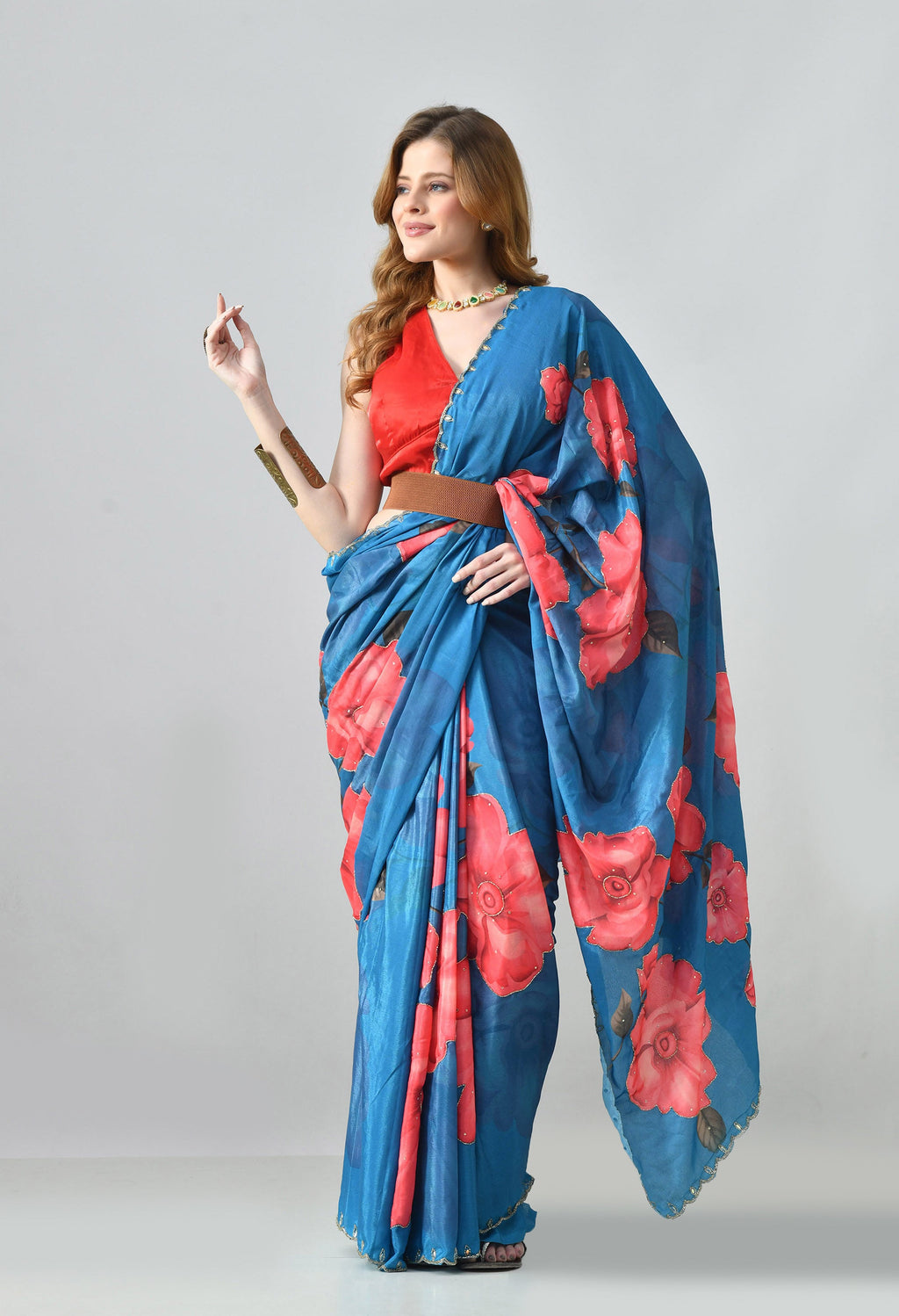 Digital Printed Blue Georgette Saree
