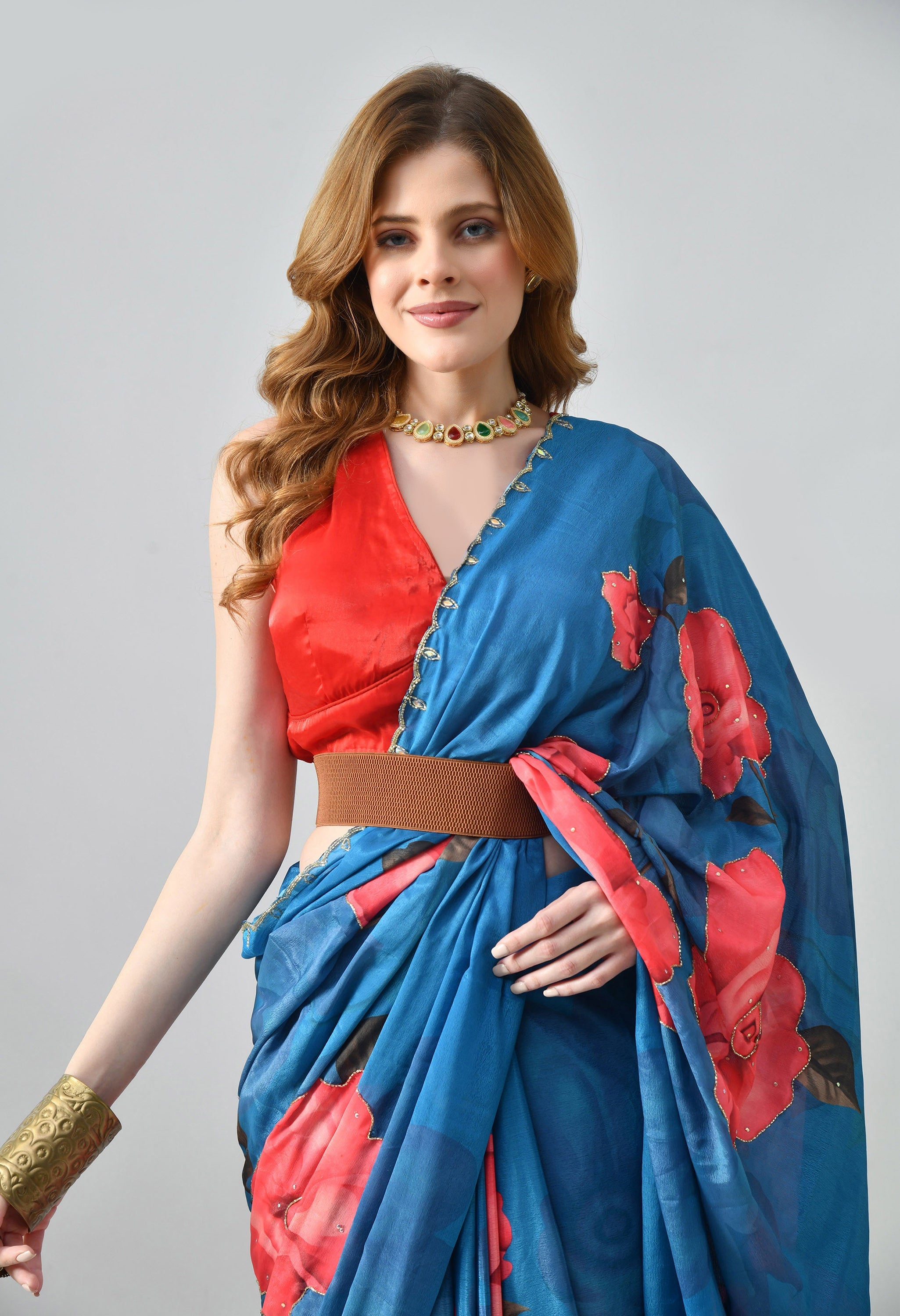 Digital Printed Blue Georgette Saree