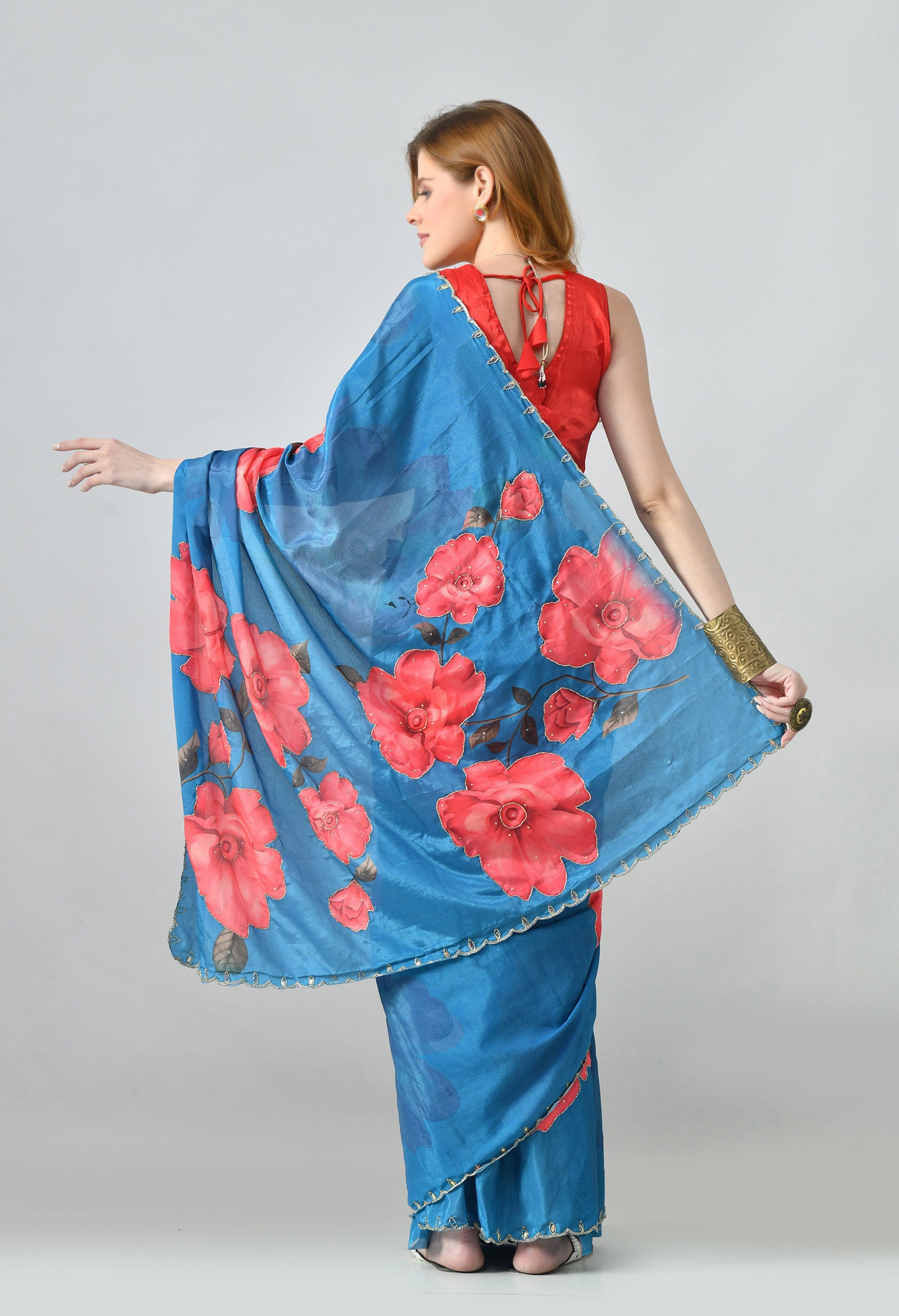 Digital Printed Blue Georgette Saree