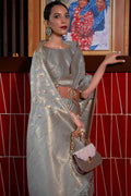 Dusty Grey Zari Woven Banarasi Silk Saree