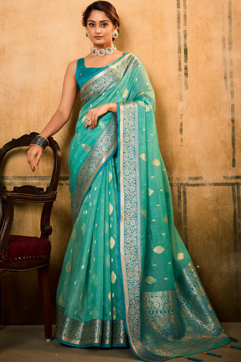 Light Turquoise Banarasi Silk Saree