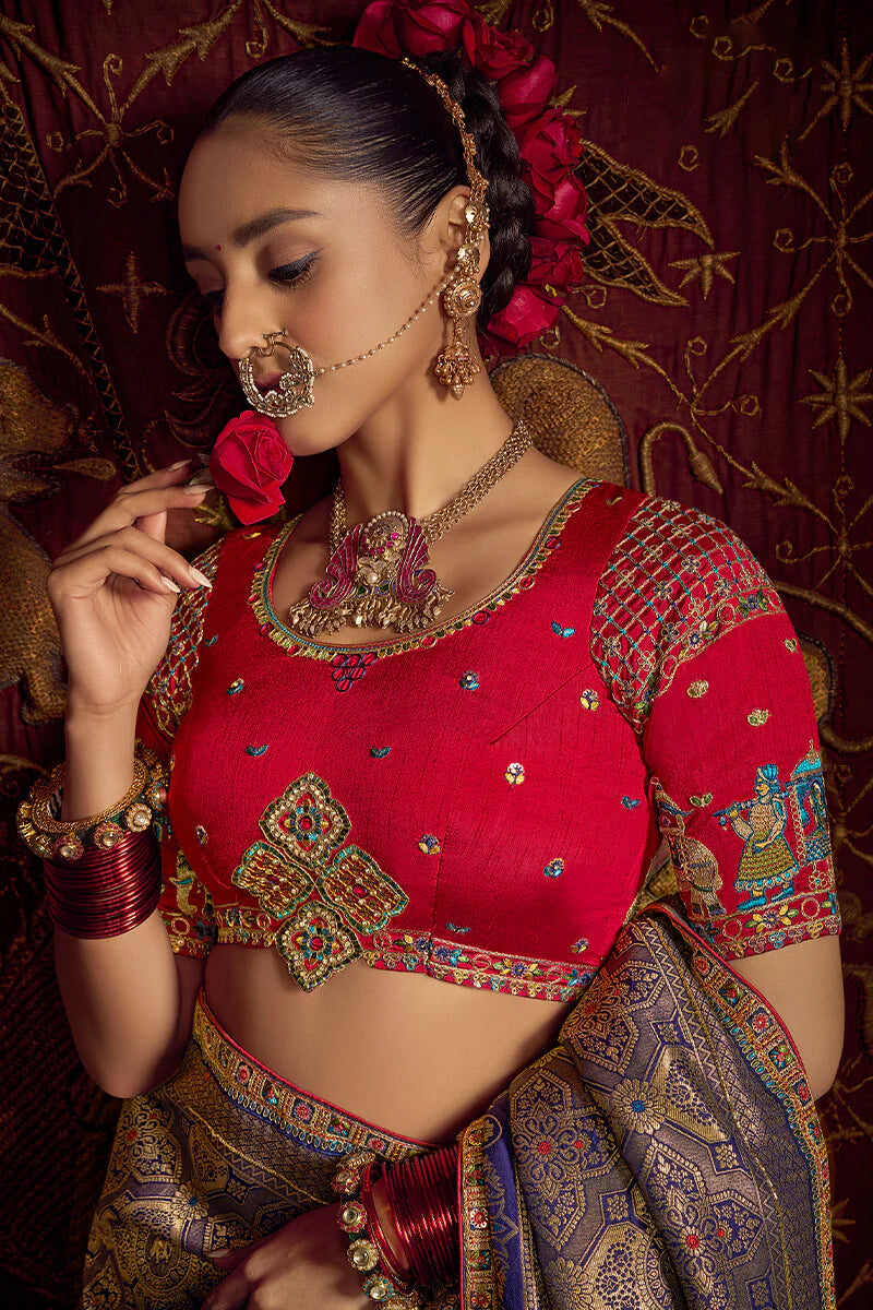 Rhino Blue Pure Viscose Dola Silk Saree With Embroidery Blouse